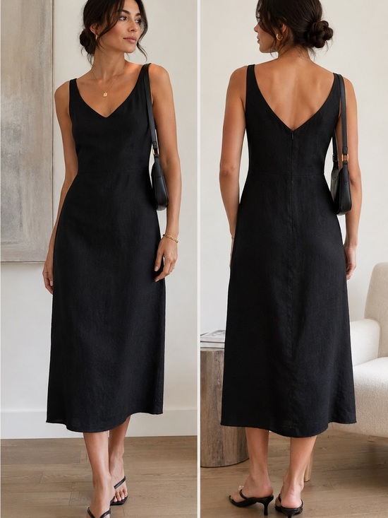 J. Crew Dresses & Skirts - J.Crew Black Linen Midi Dress Size 6 Minimalist Raw Hem Sleeveless